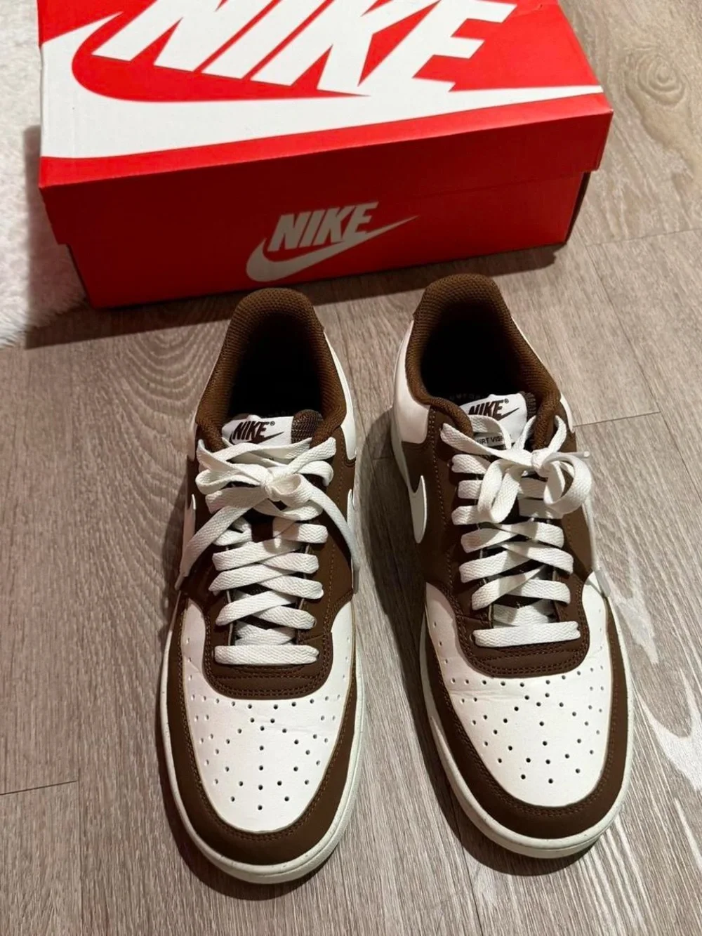 Nike Brown and White Leather Low-Top Sneakers